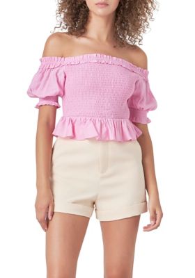 Off The Shoulder Smocked Crop Top