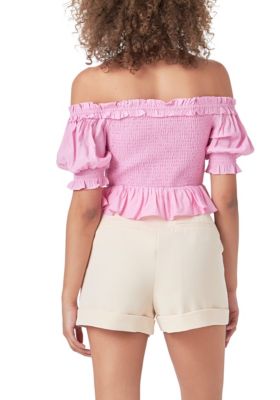 Off The Shoulder Smocked Crop Top