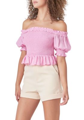 Off The Shoulder Smocked Crop Top