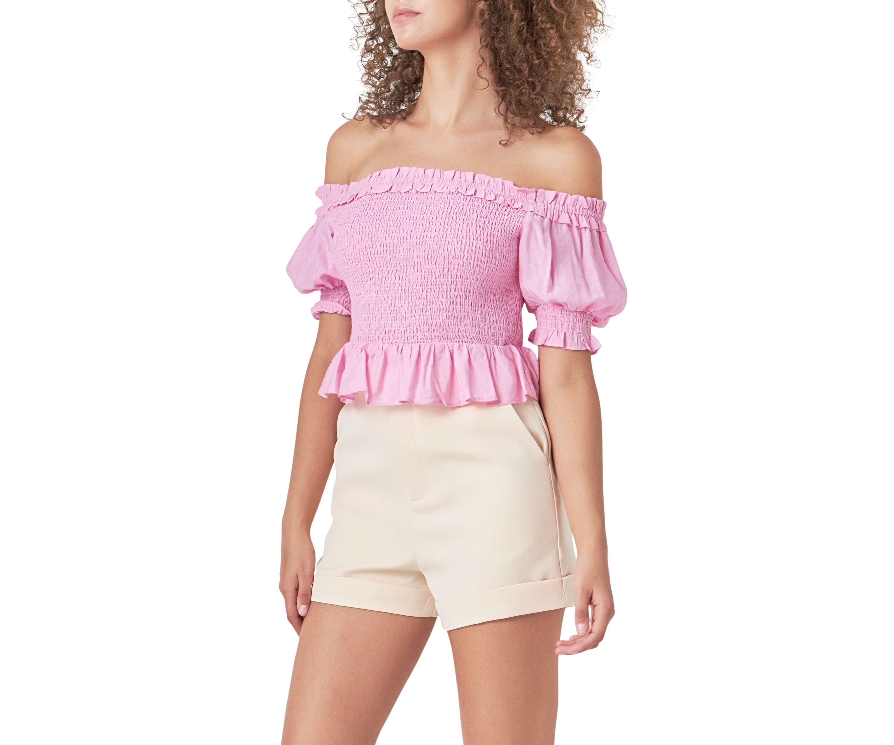 Off The Shoulder Smocked Crop Top