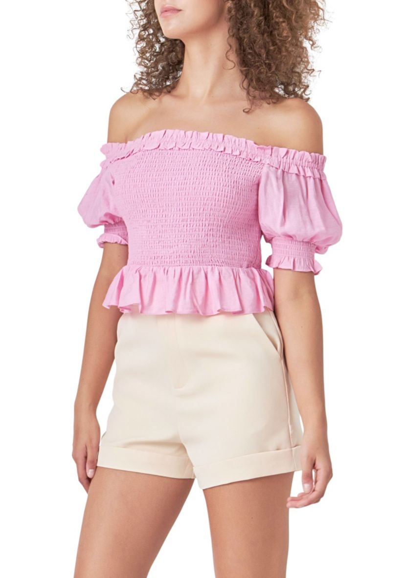 Off The Shoulder Smocked Crop Top