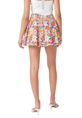 Cotton Floral Print Mini Skort