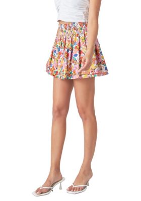 Cotton Floral Print Mini Skort