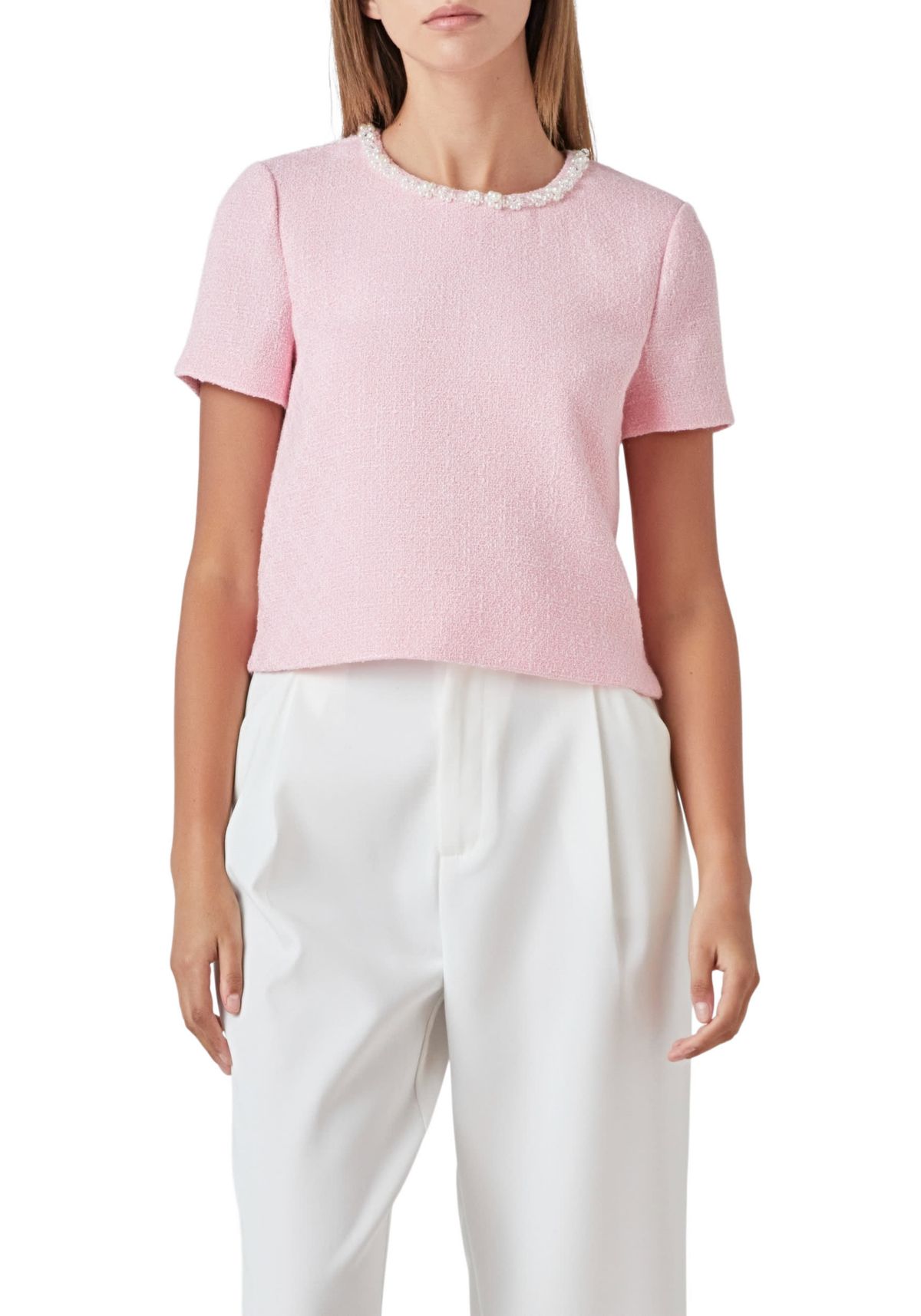 Pearl Trim Linen Top