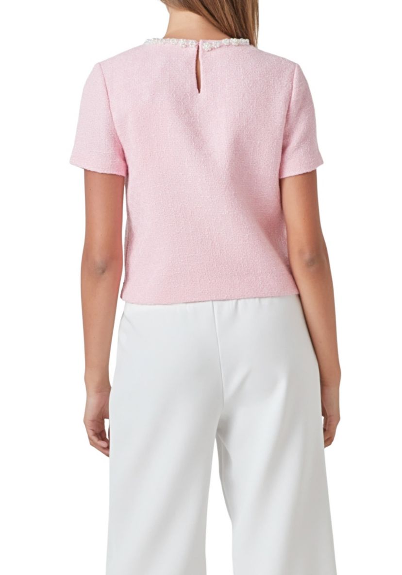 Pearl Trim Linen Top