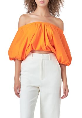 Cropped V-neckline Puff Top