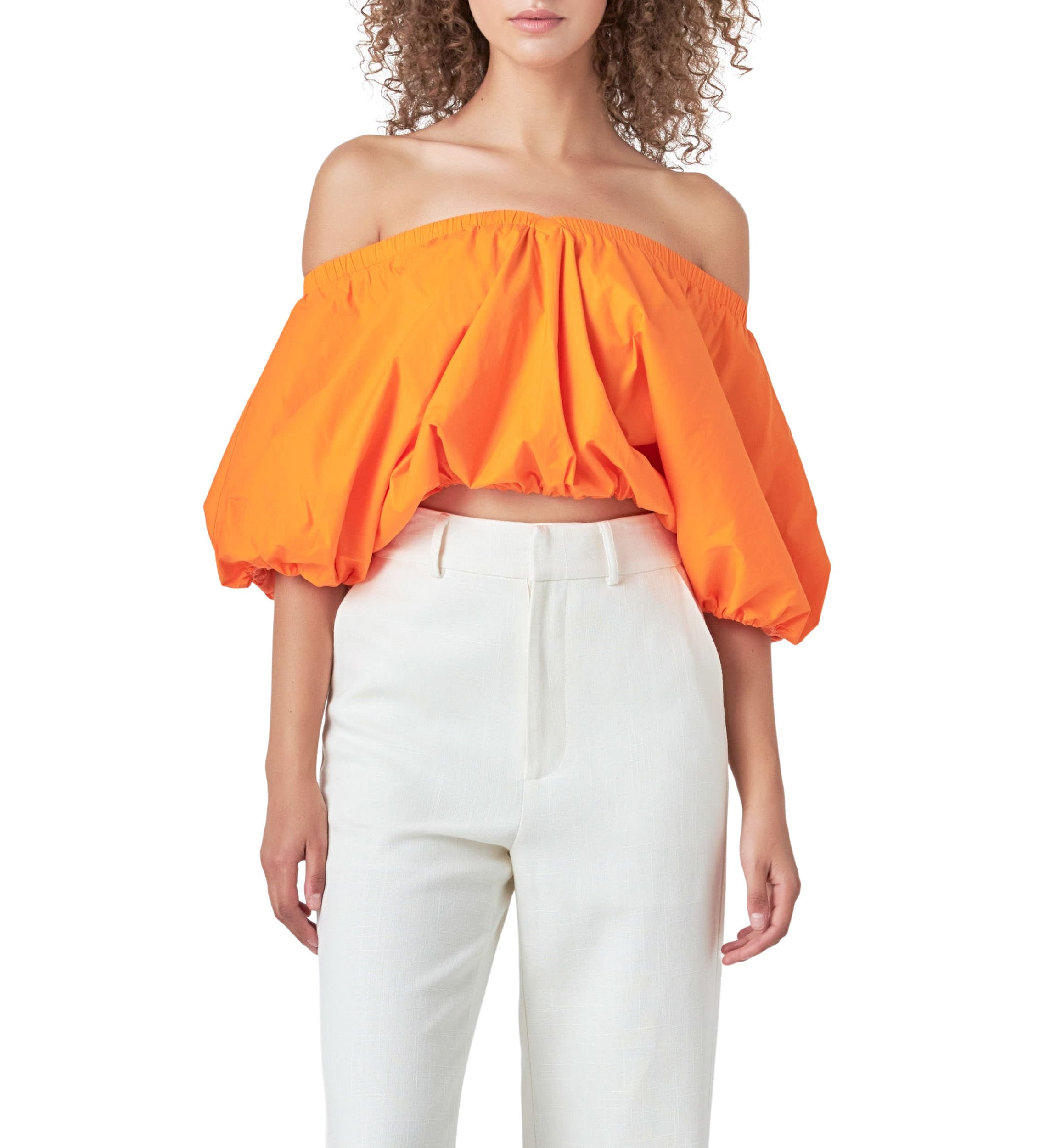 Cropped V-neckline Puff Top