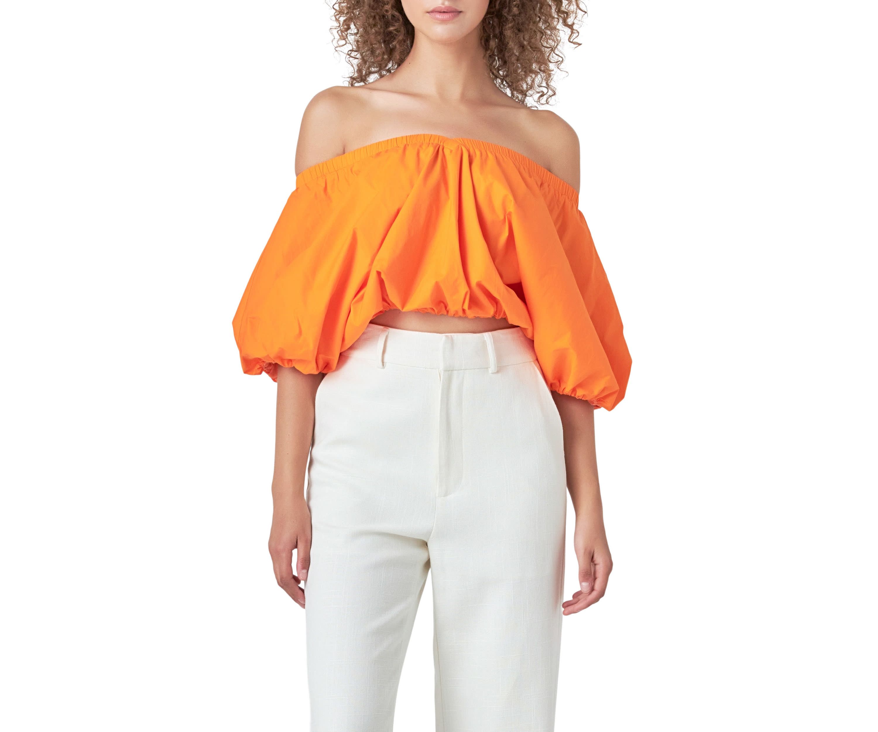 Cropped V-neckline Puff Top