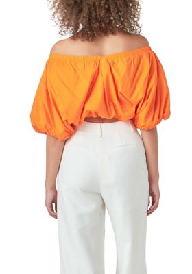 Cropped V-neckline Puff Top