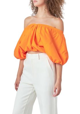 Cropped V-neckline Puff Top