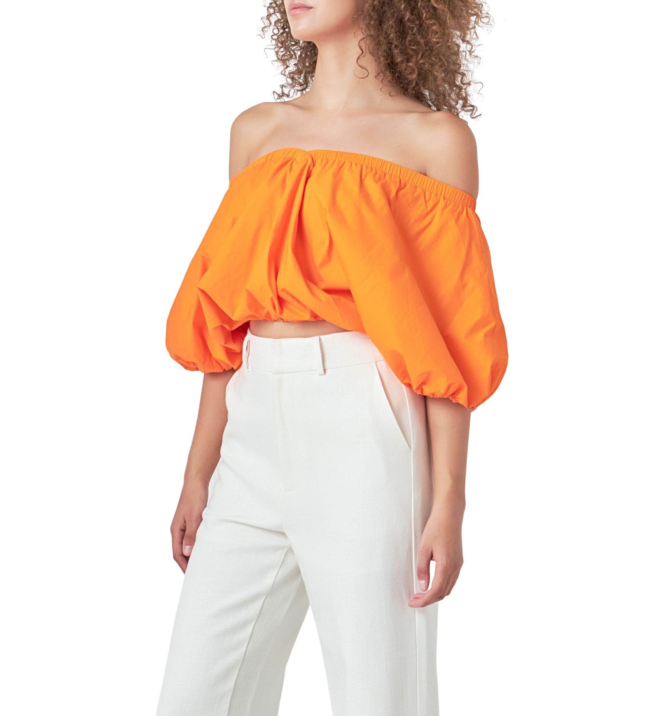 Cropped V-neckline Puff Top