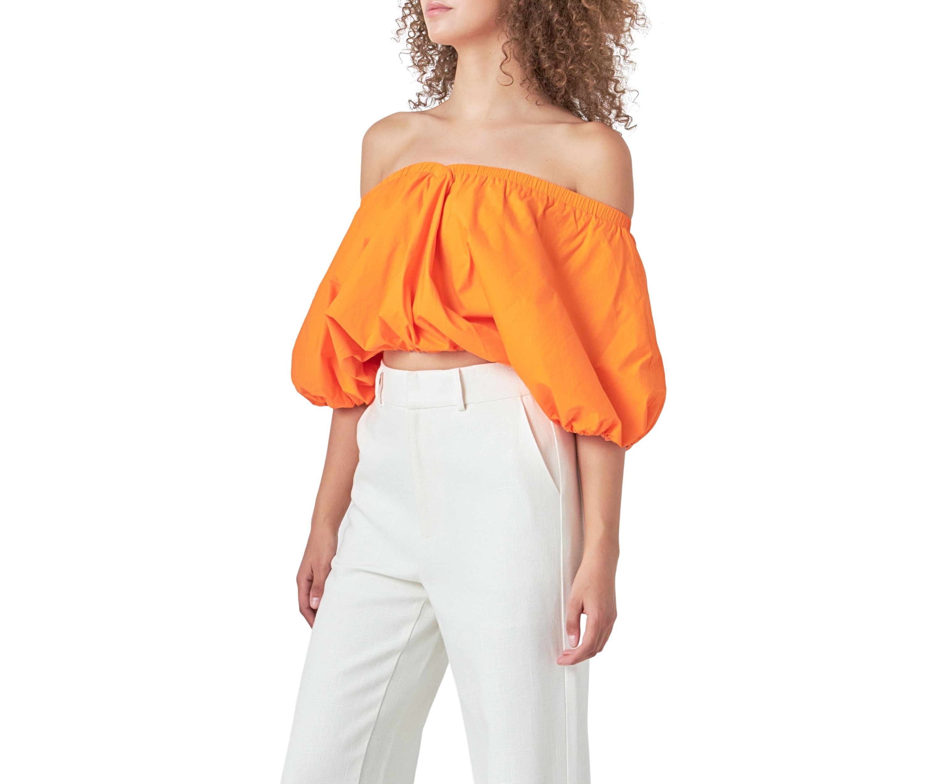 Cropped V-neckline Puff Top