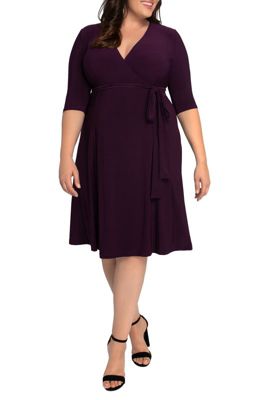 KIYONNA Women's Plus Size Essential Wrap Dress with 3/4 Sleeves, 2X