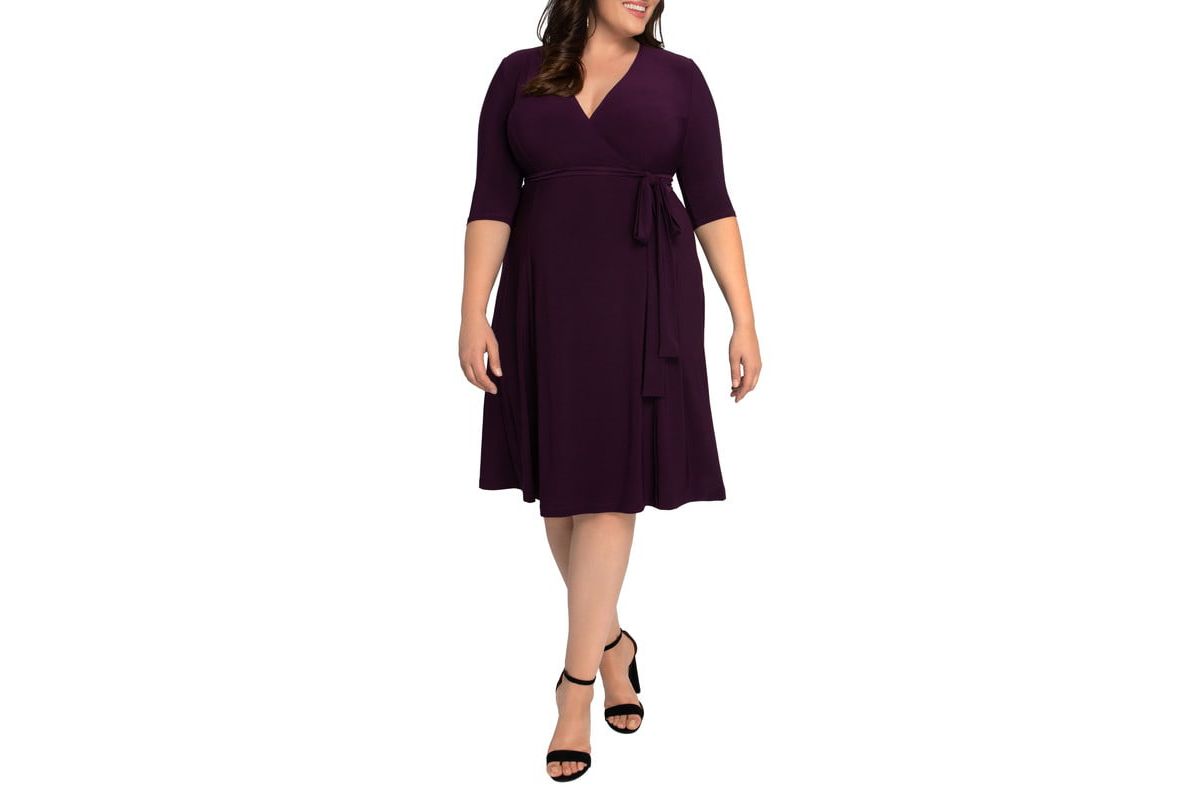 Womens Plus Size Essential Wrap Dress with 3/4 Sleeves