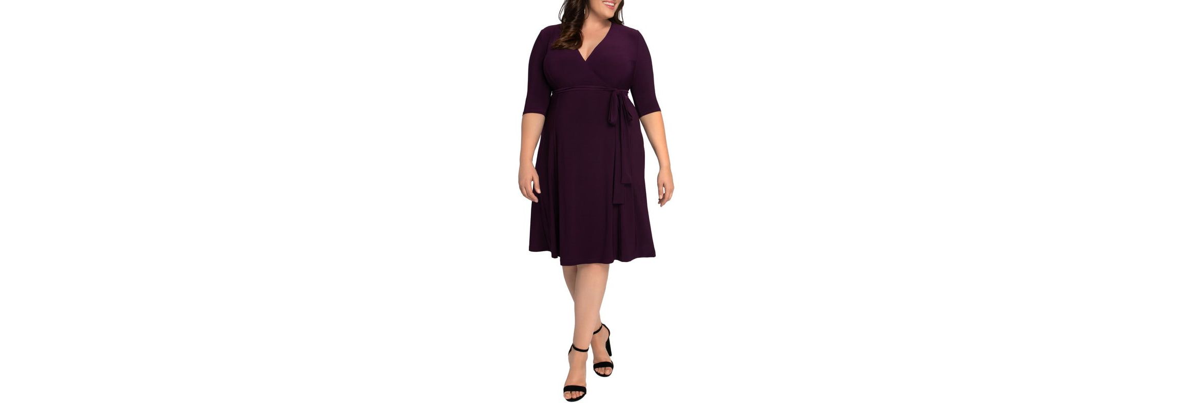 Womens Plus Size Essential Wrap Dress with 3/4 Sleeves