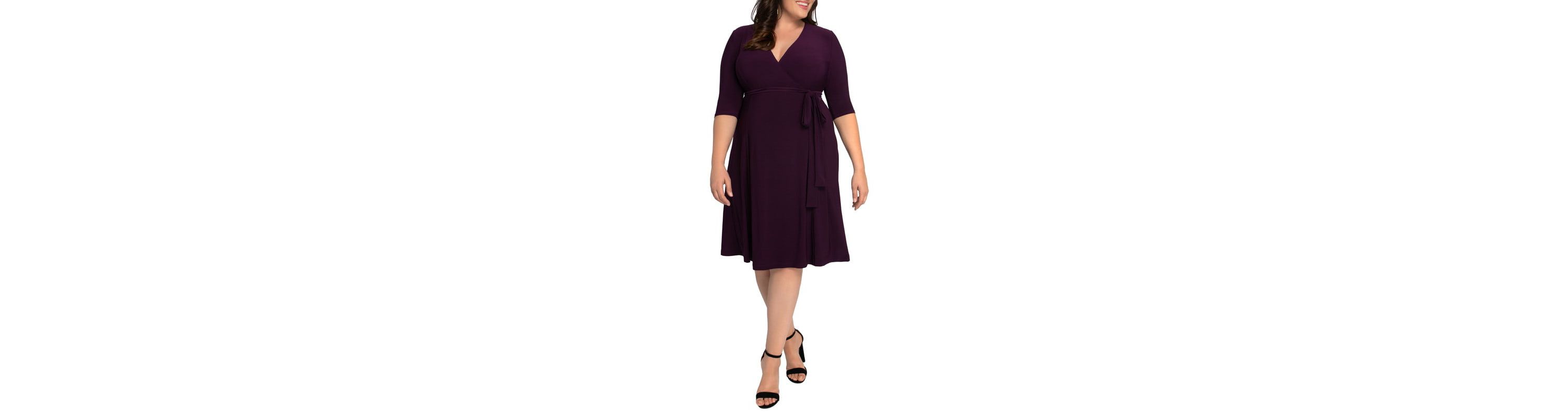 Womens Plus Size Essential Wrap Dress with 3/4 Sleeves