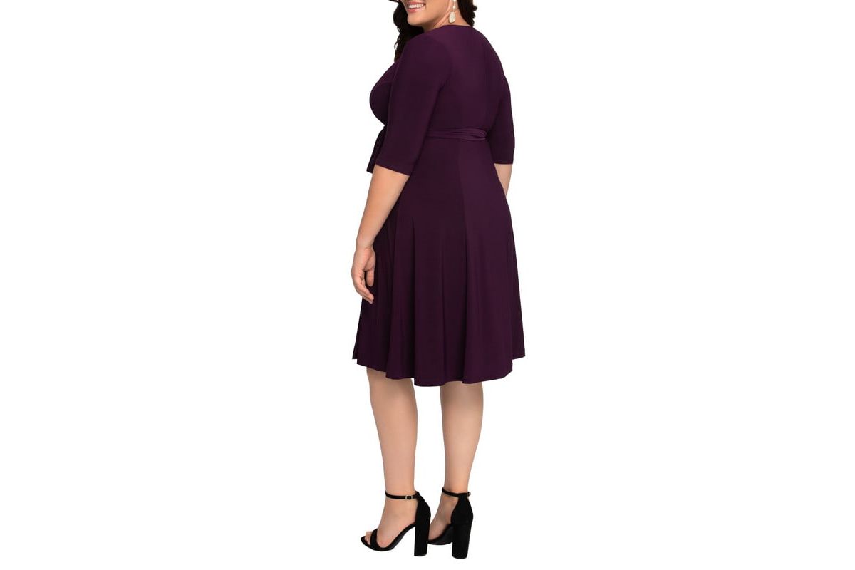 Womens Plus Size Essential Wrap Dress with 3/4 Sleeves