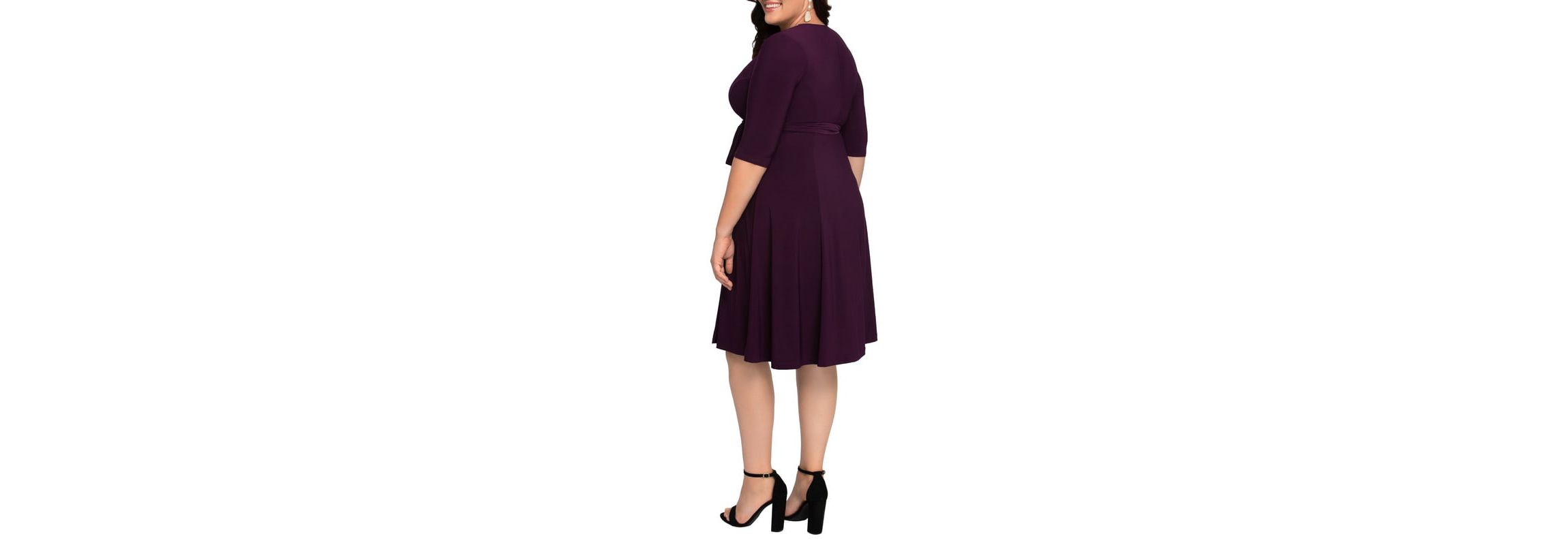 Womens Plus Size Essential Wrap Dress with 3/4 Sleeves