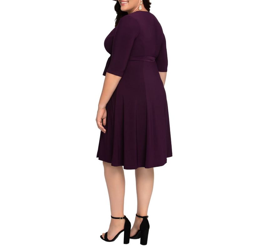 Womens Plus Size Essential Wrap Dress with 3/4 Sleeves