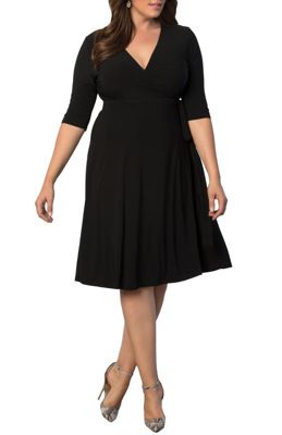 Women's Plus Essential Wrap Dress with 3/4 Sleeves