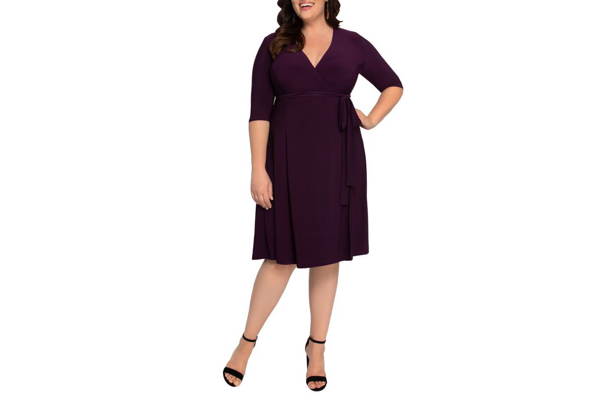 Womens Plus Size Essential Wrap Dress with 3/4 Sleeves
