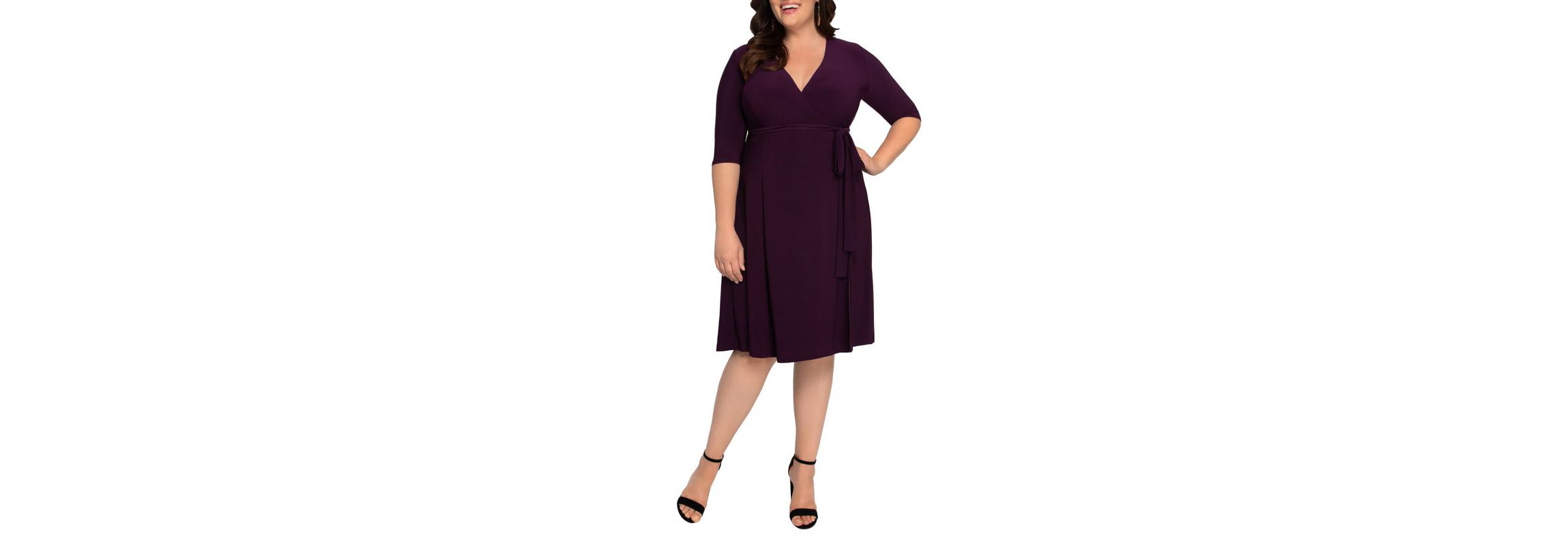 Womens Plus Size Essential Wrap Dress with 3/4 Sleeves
