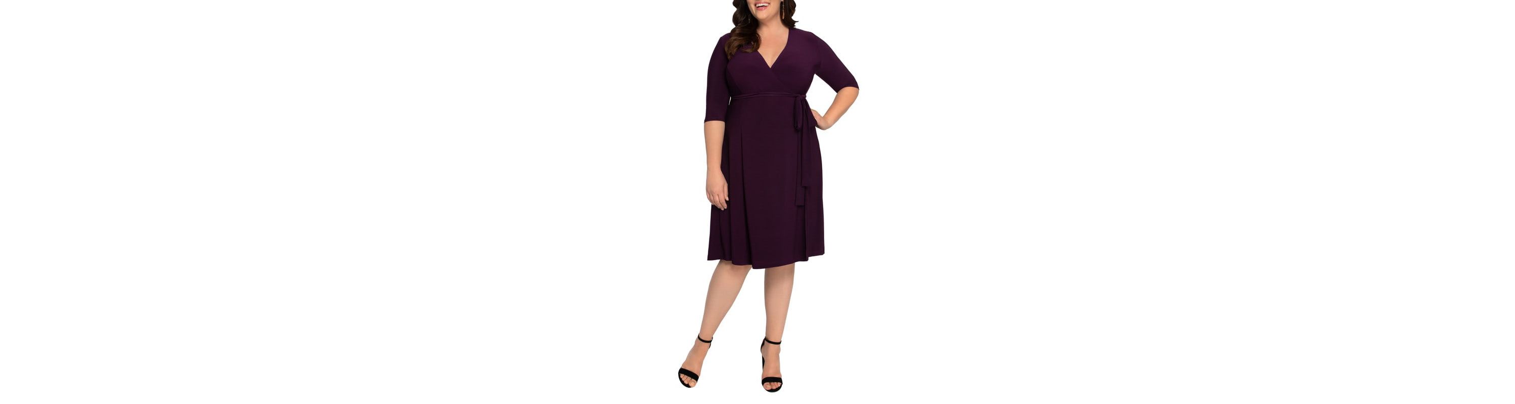 Womens Plus Size Essential Wrap Dress with 3/4 Sleeves