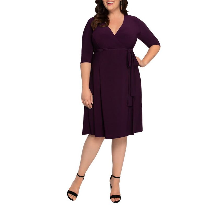 Womens Plus Size Essential Wrap Dress with 3/4 Sleeves