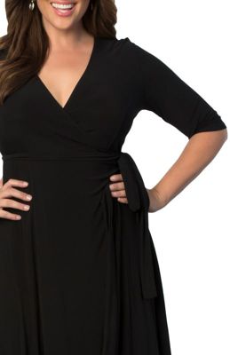 Women's Plus Essential Wrap Dress with 3/4 Sleeves