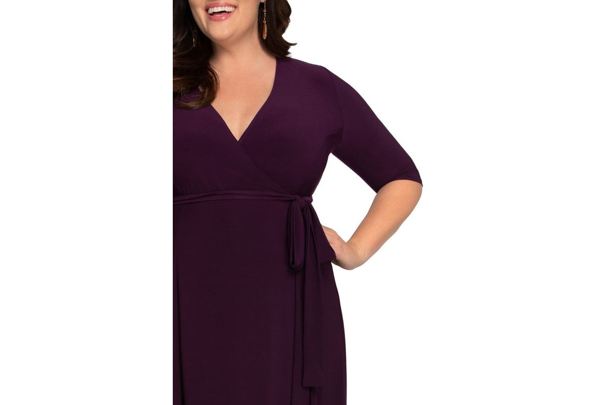 Womens Plus Size Essential Wrap Dress with 3/4 Sleeves