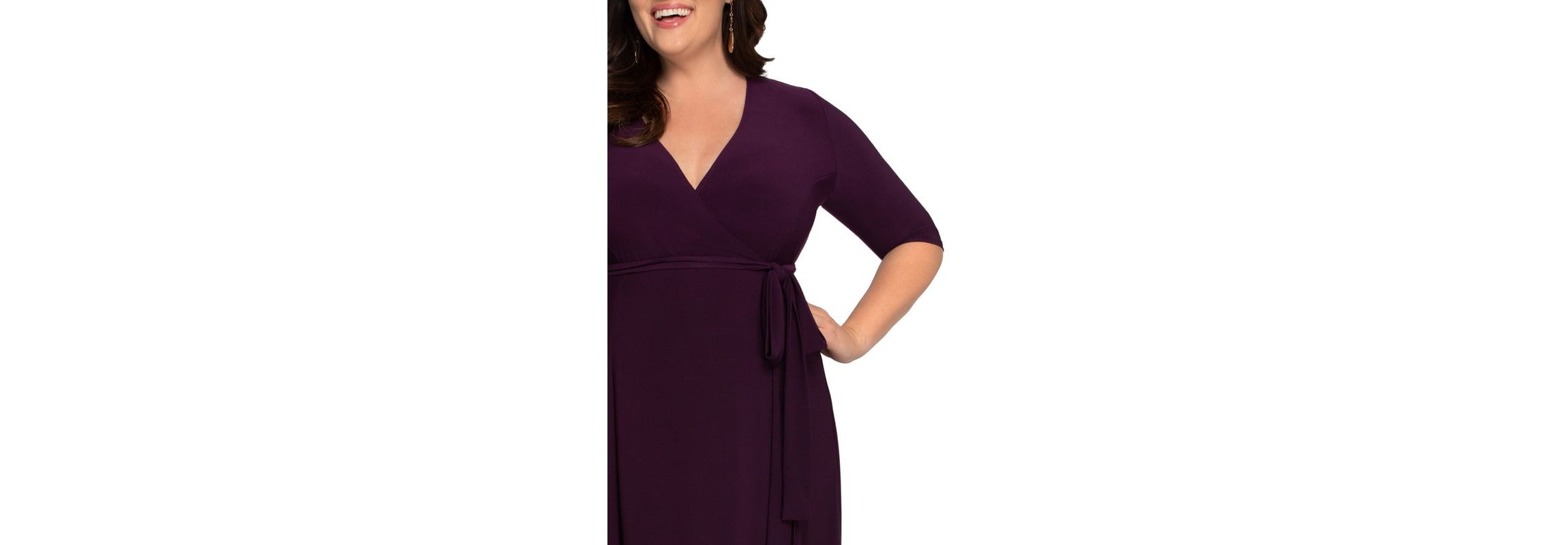 Womens Plus Size Essential Wrap Dress with 3/4 Sleeves