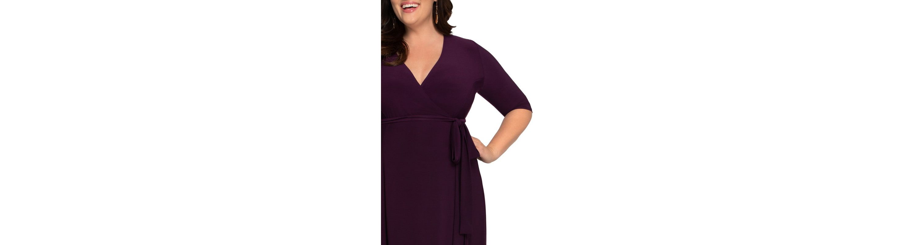 Womens Plus Size Essential Wrap Dress with 3/4 Sleeves