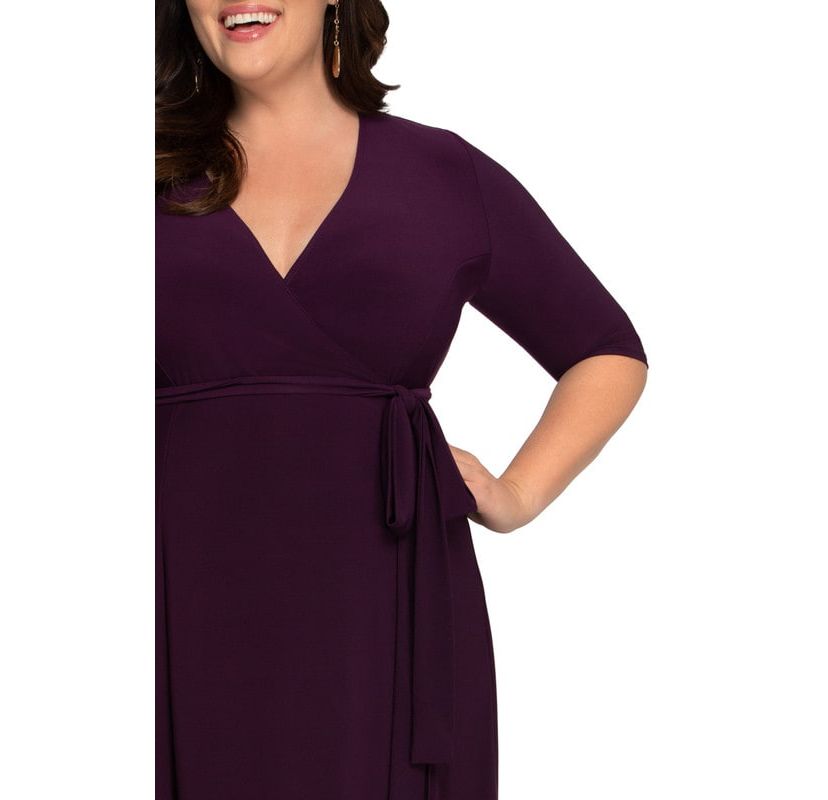 Womens Plus Size Essential Wrap Dress with 3/4 Sleeves