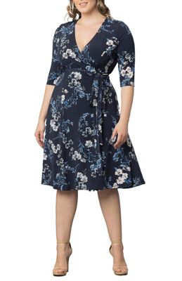 KIYONNA Women's Plus Size Signature Print Wrap Dress, Blue, 4X