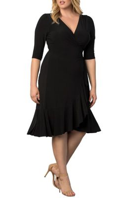 KIYONNA Women's Plus Size Whimsy Ruffled Midi Wrap Dress, Black, 0X