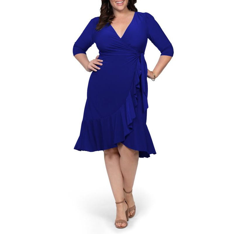 Womens Plus Size Whimsy Ruffled Midi Wrap Dress