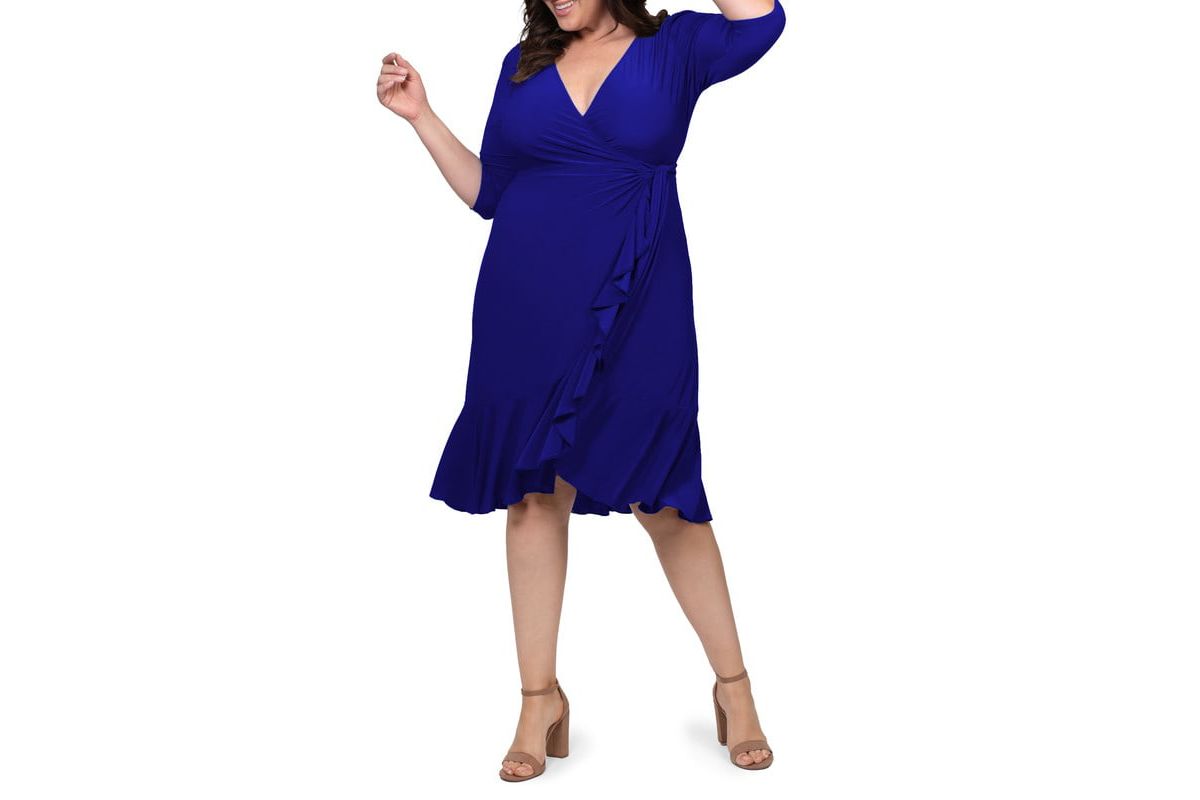 Womens Plus Size Whimsy Ruffled Midi Wrap Dress