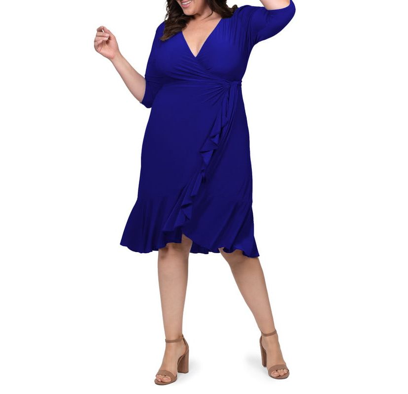 Womens Plus Size Whimsy Ruffled Midi Wrap Dress
