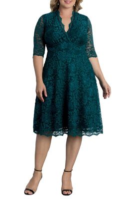 KIYONNA Women's Plus Size Mademoiselle Lace Cocktail Dress with Sleeves, Green, 2X