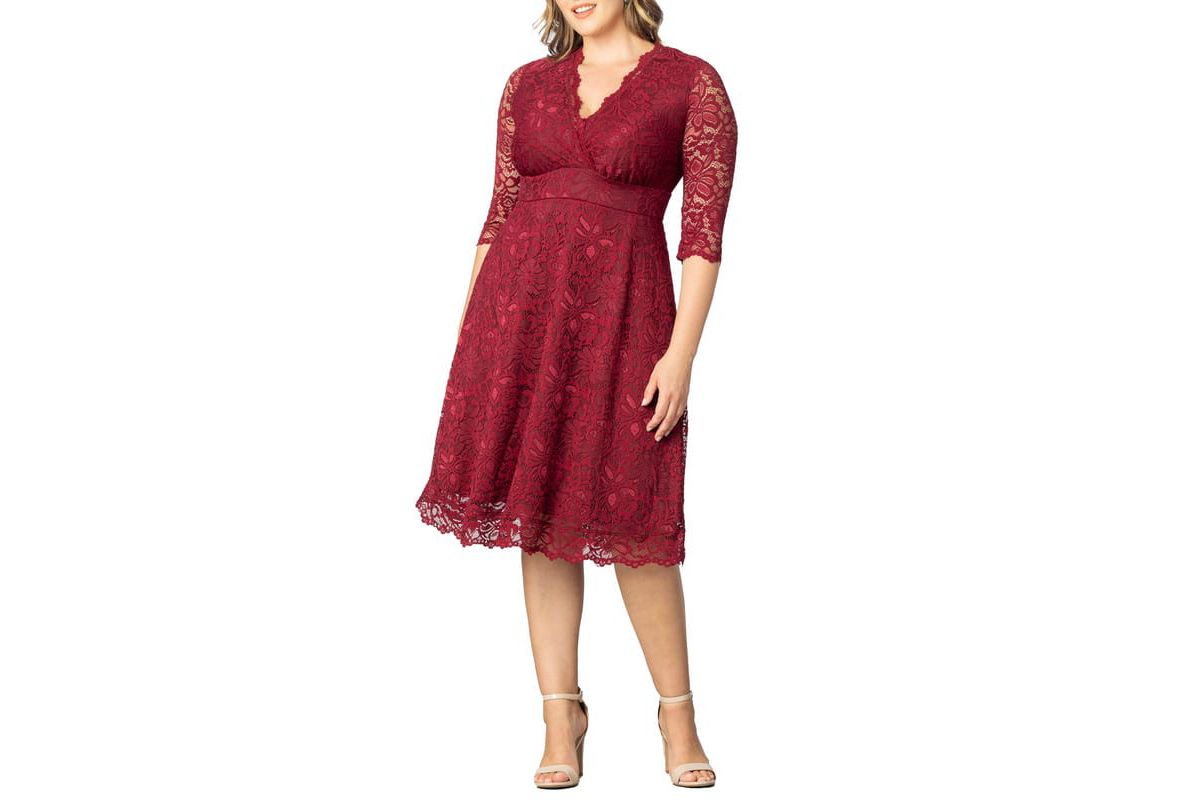 Plus Size Mademoiselle Lace Cocktail Dress with Sleeves