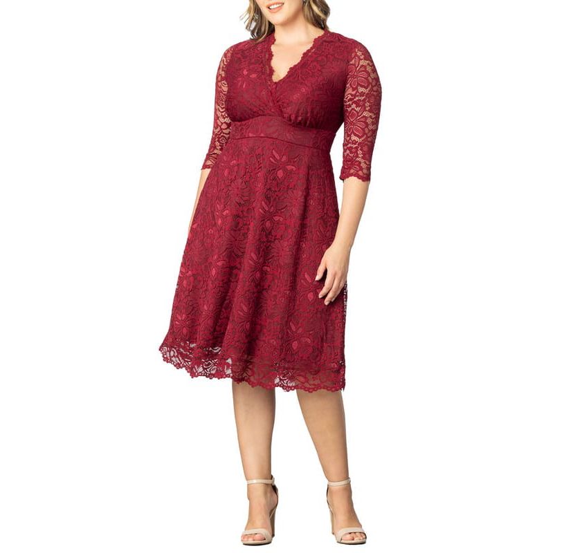 Womens Plus Size Mademoiselle Lace Cocktail Dress with Sleeves