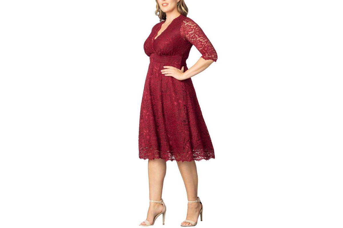 Plus Size Mademoiselle Lace Cocktail Dress with Sleeves