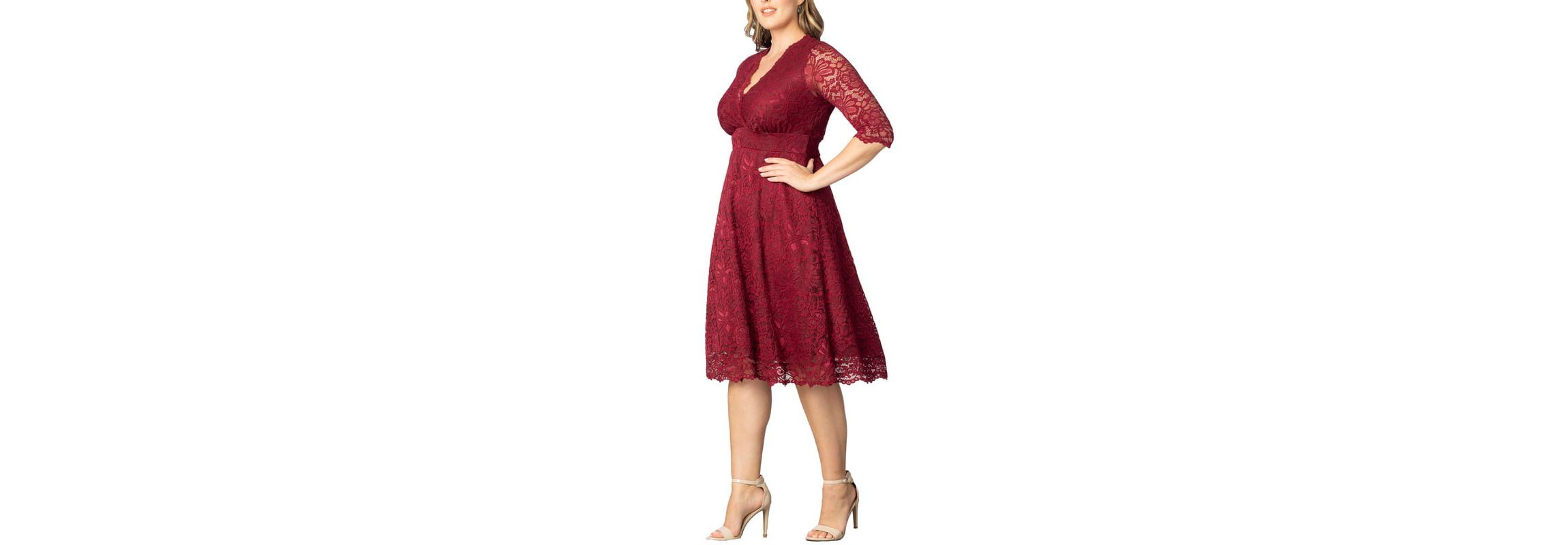 Womens Plus Size Mademoiselle Lace Cocktail Dress with Sleeves