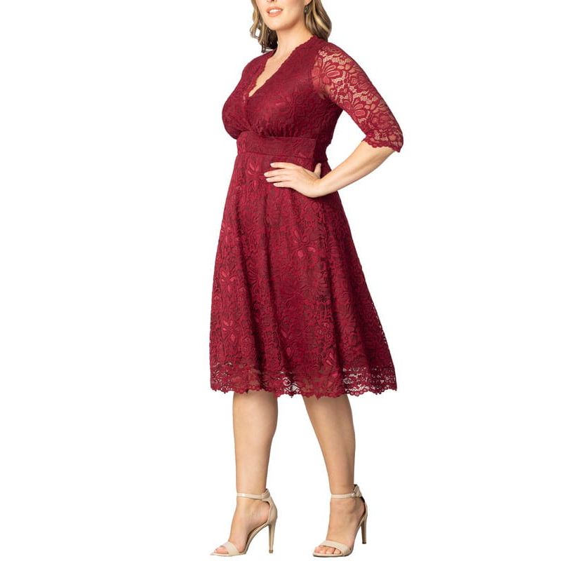 Womens Plus Size Mademoiselle Lace Cocktail Dress with Sleeves