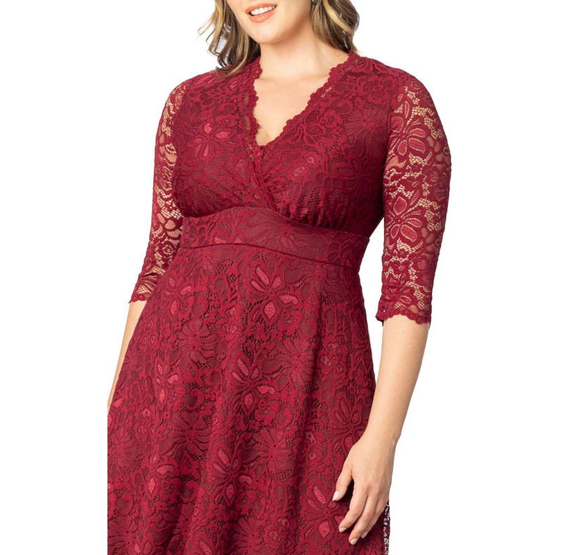 Womens Plus Size Mademoiselle Lace Cocktail Dress with Sleeves