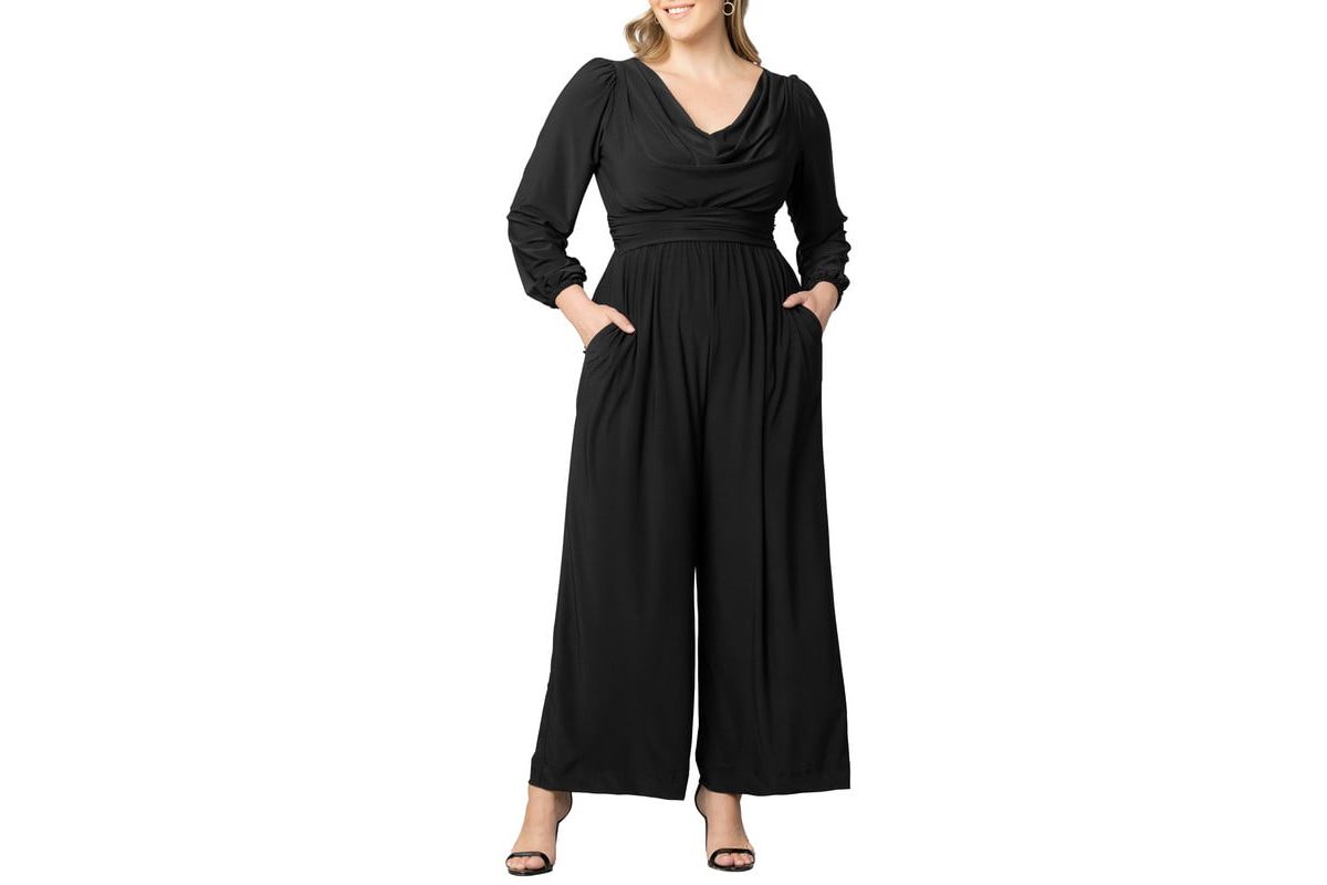 Womens Plus Size Natalia Cowl Neck Wide Leg Jumpsuit