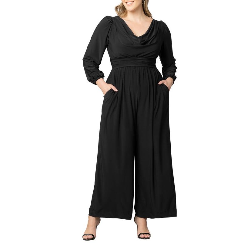 Womens Plus Size Natalia Cowl Neck Wide Leg Jumpsuit