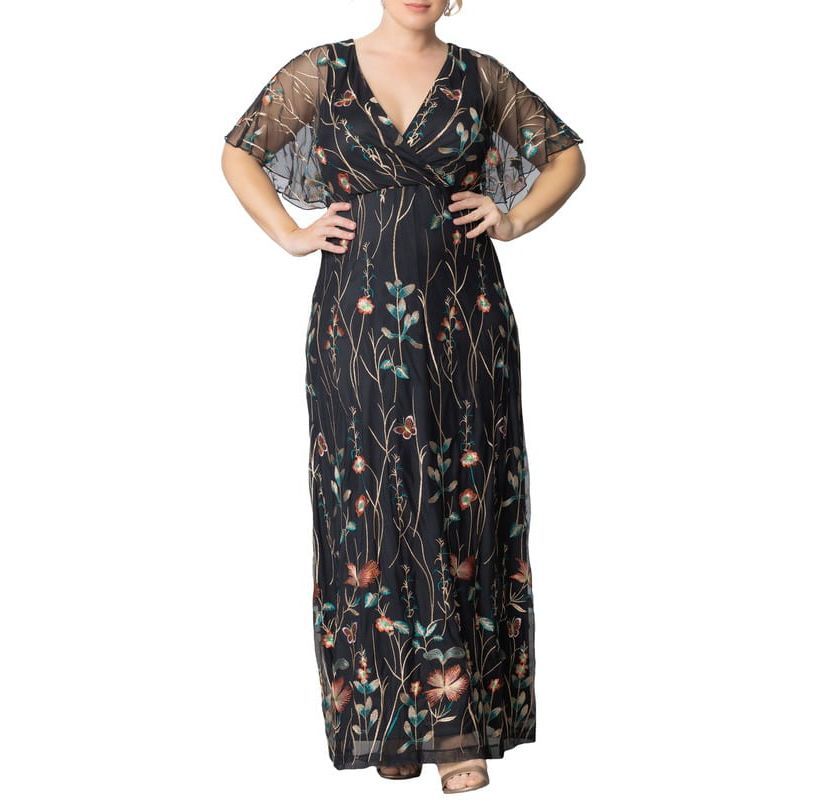 Womens Plus Size Embroidered Elegance Evening Gown