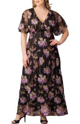 KIYONNA Women's Plus Size Embroidered Elegance Evening Gown, Purple, 5X