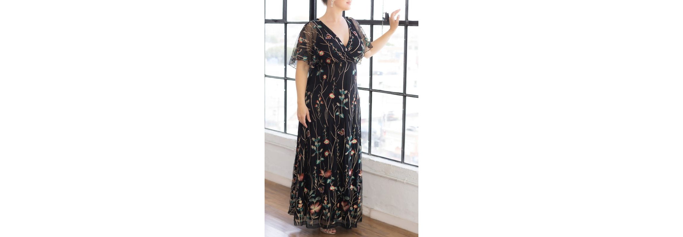 Womens Plus Size Embroidered Elegance Evening Gown